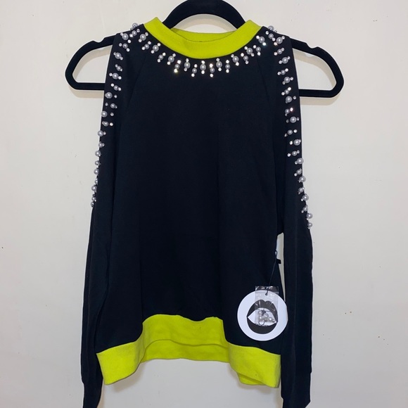 Cold-Shoulder Rhinestone/Pearl Detail Sweatshirt - Picture 1 of 2
